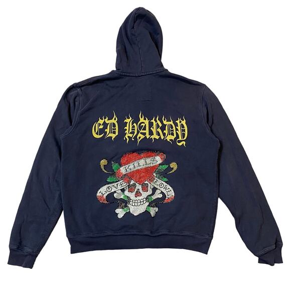 Ed Hardy Christian Audigier Y2K Love Kills Slowly Skull Full Zip Hoodie Men's S